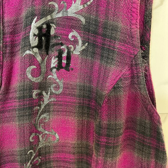 Harley-Davidson, Zippered Tank Top, Purple Black Plaid, Tank Top, Size L - Picture 4 of 6